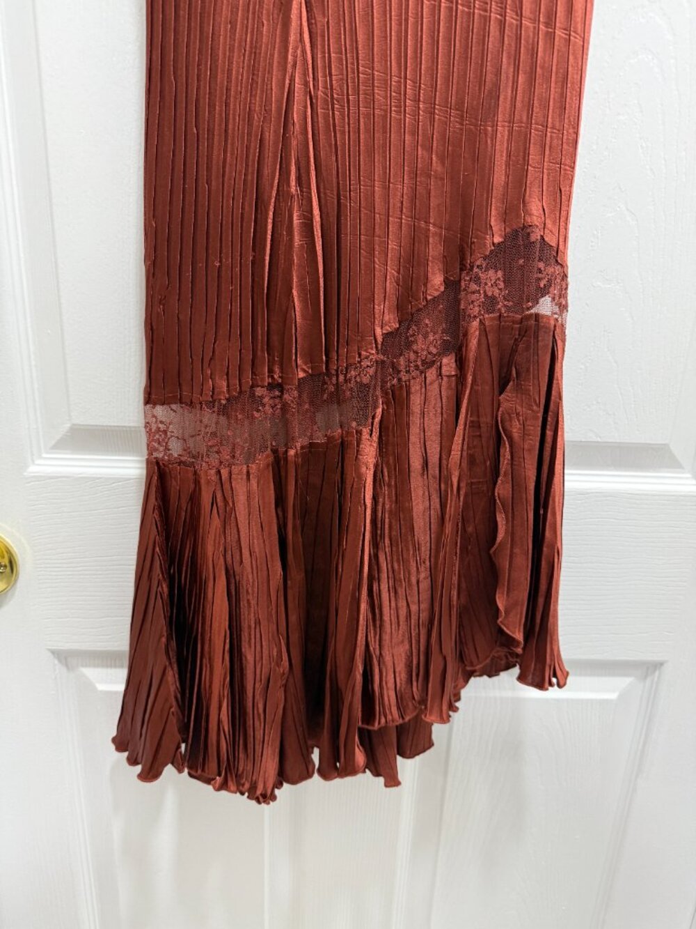 Komarov Copper Crinkle Pleated Lace Trim Mermaid Maxi Skirt Size S - Picture 5 of 8